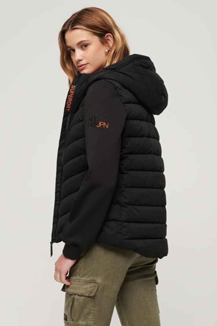 Superdry Charcoal Black Hooded Storm Hybrid Padded Jacket - Image 2 of 6