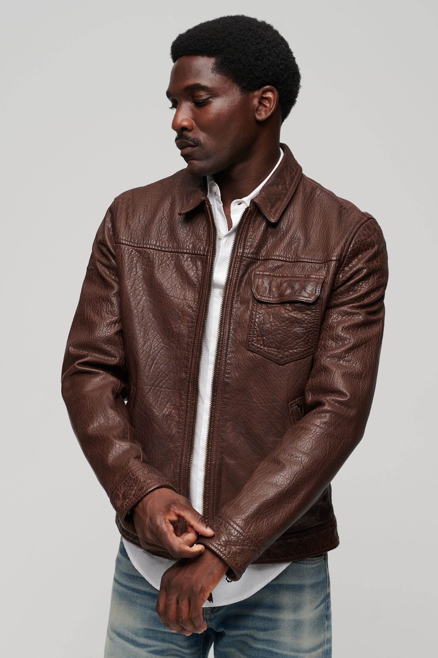 Superdry leather jacket quality cheap