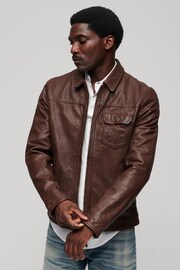 Superdry Brown 70s Leather Jacket - Image 1 of 2