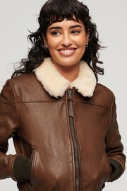 Superdry Brown Leather Borg Collar Jacket - Image 2 of 5