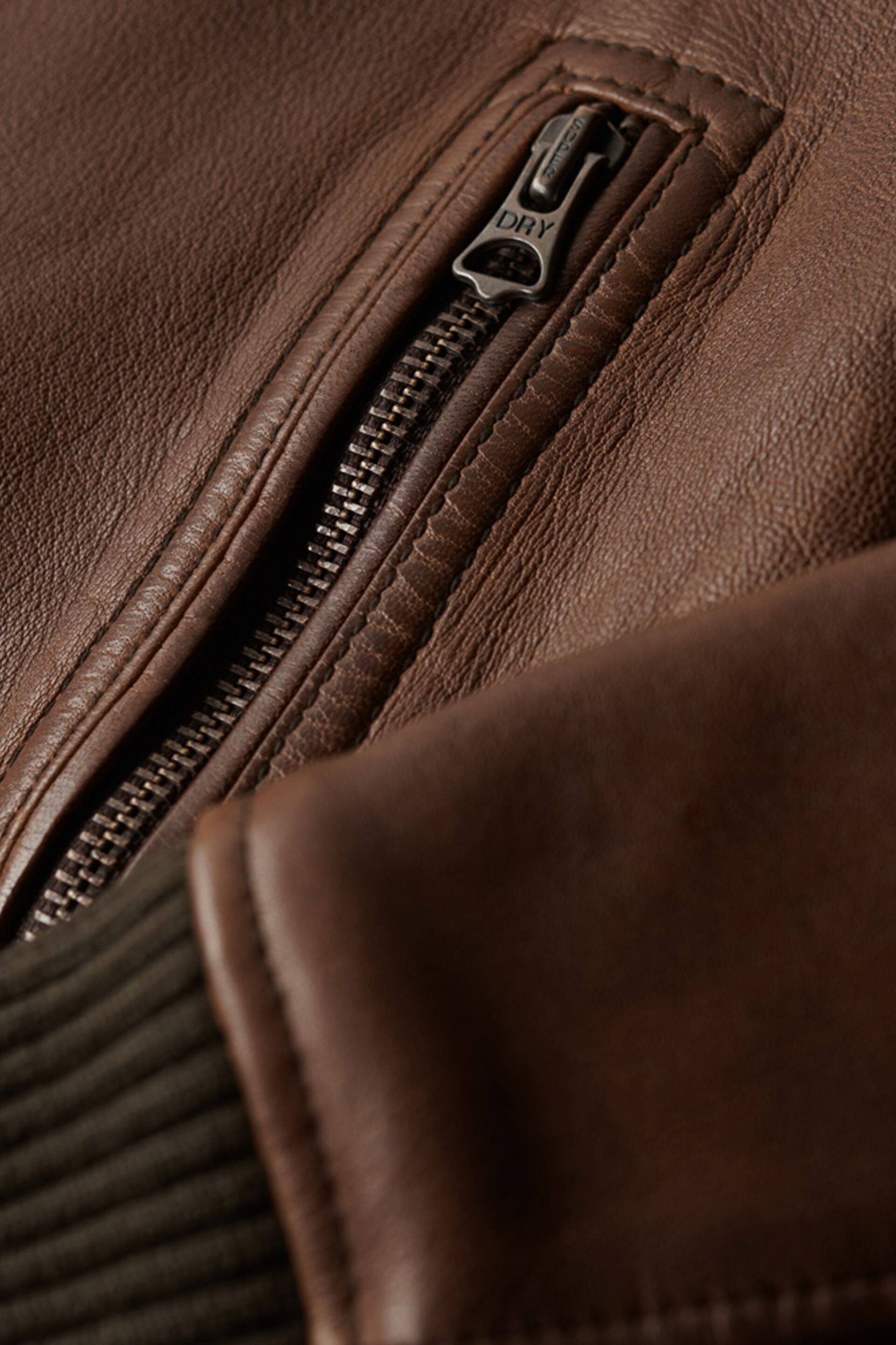 Superdry Brown Leather Borg Collar Jacket - Image 5 of 5