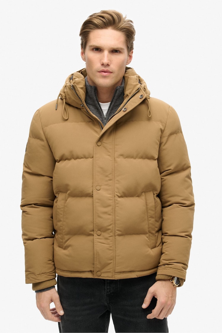 Superdry Brown Everest Hooded Puffer Jacket - Image 1 of 6