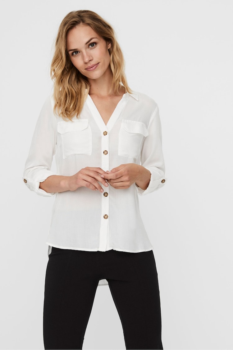 VERO MODA White 100% Cotton Button Up Stripe Shirt - Image 1 of 6