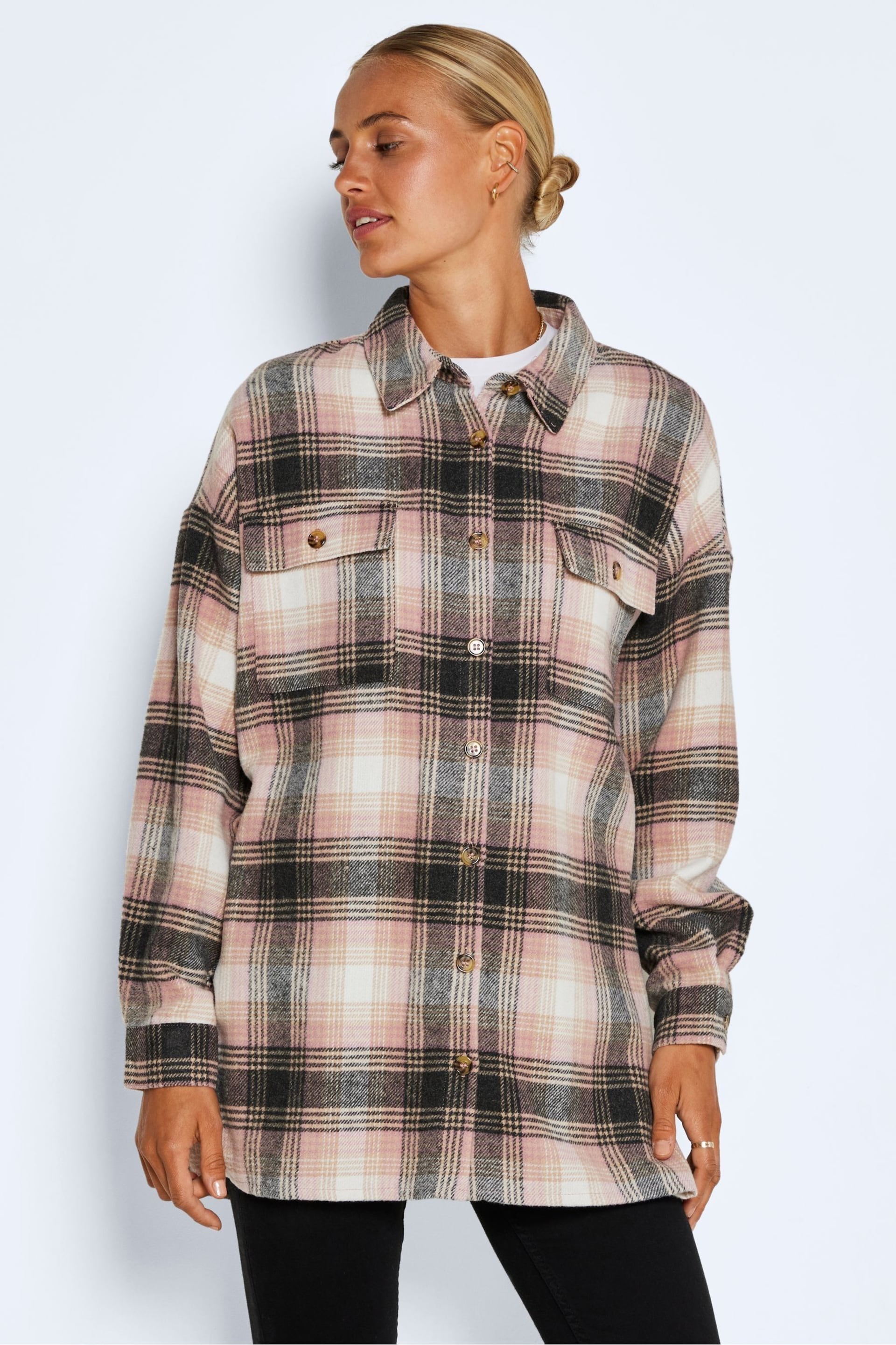 NOISY MAY White Soft Check Brushed Shacket - Image 1 of 6