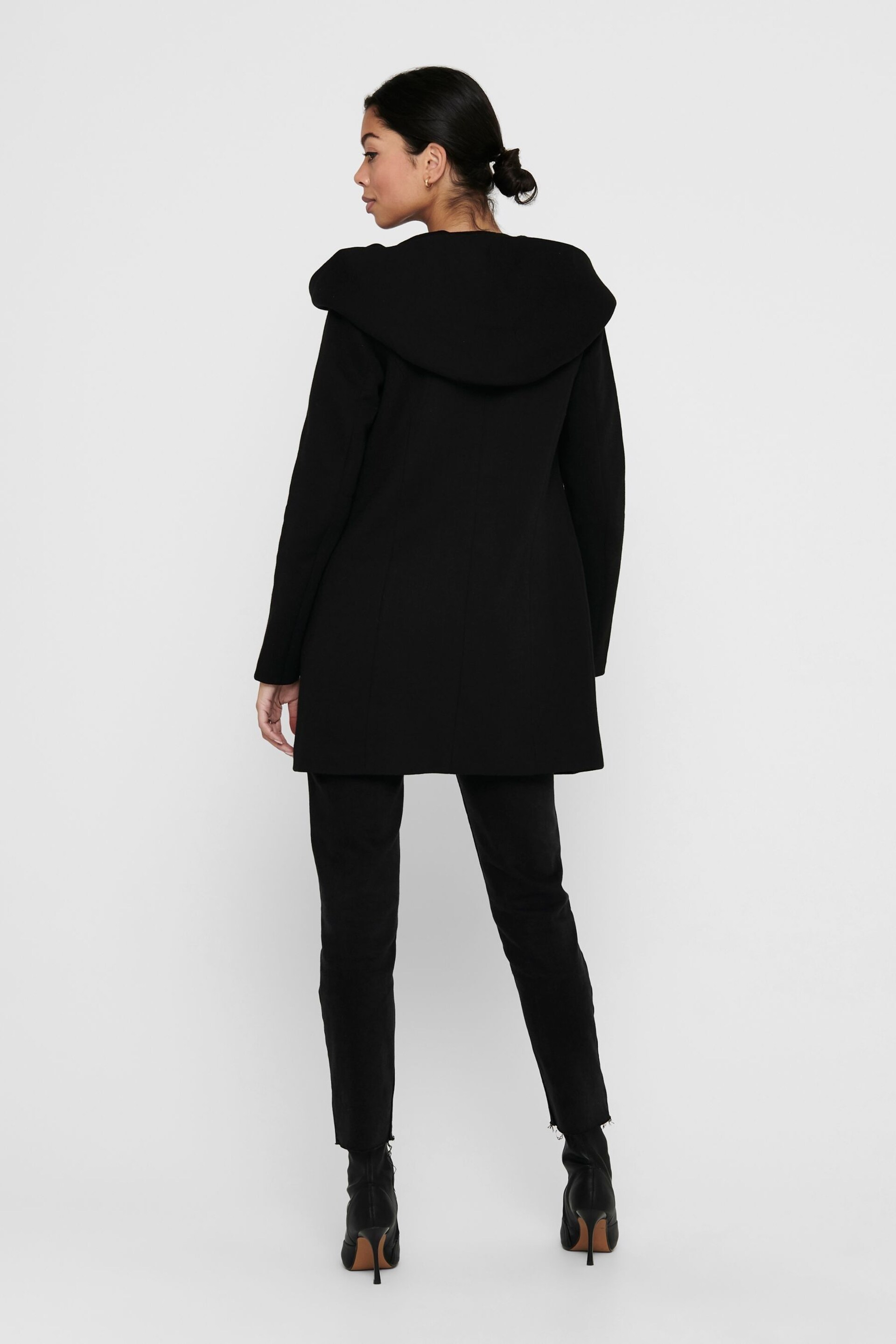 ONLY Black Hooded Smart Coat - Image 2 of 5