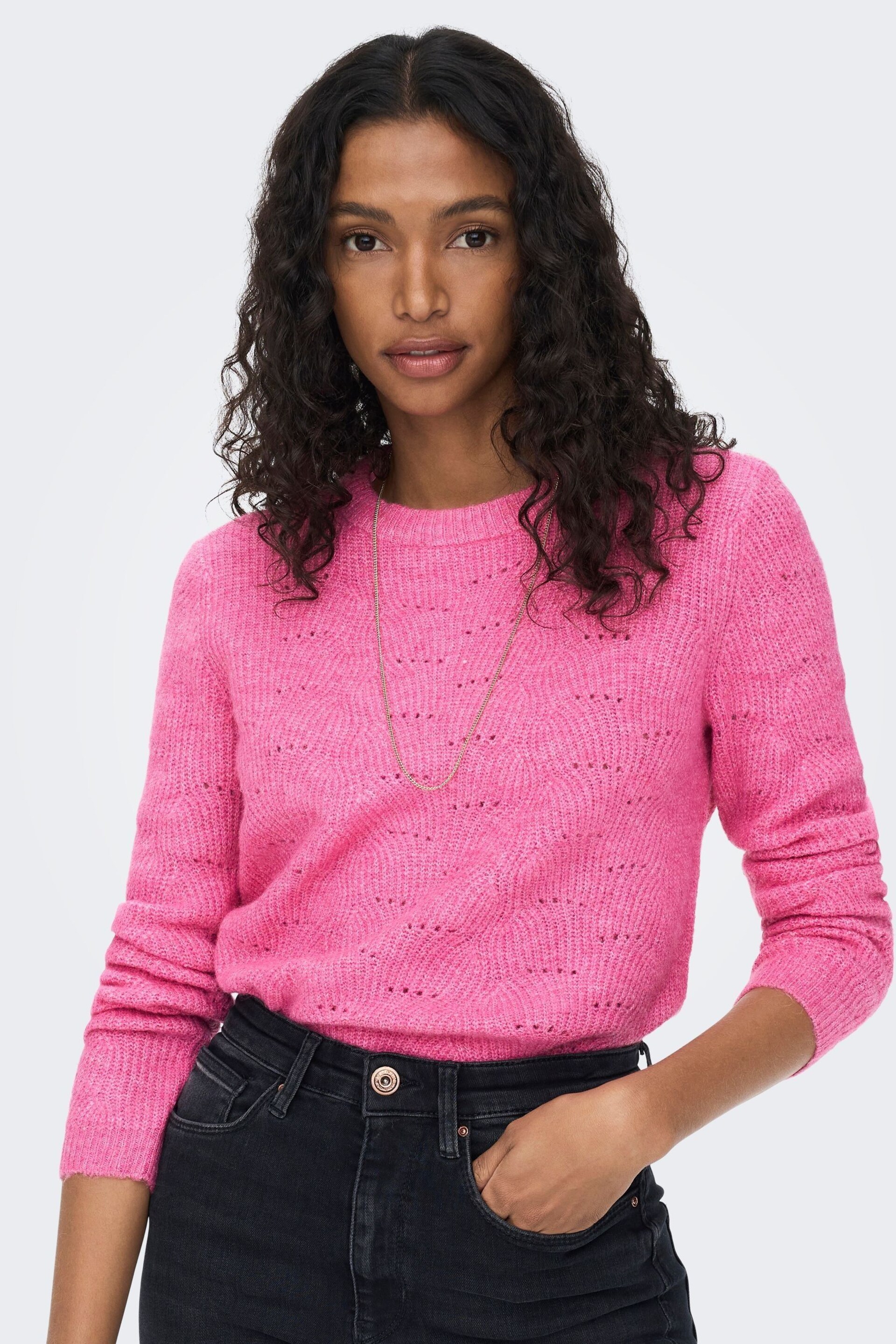 ONLY Pink Round Neck Soft Touch Knitted Jumper - Image 4 of 6