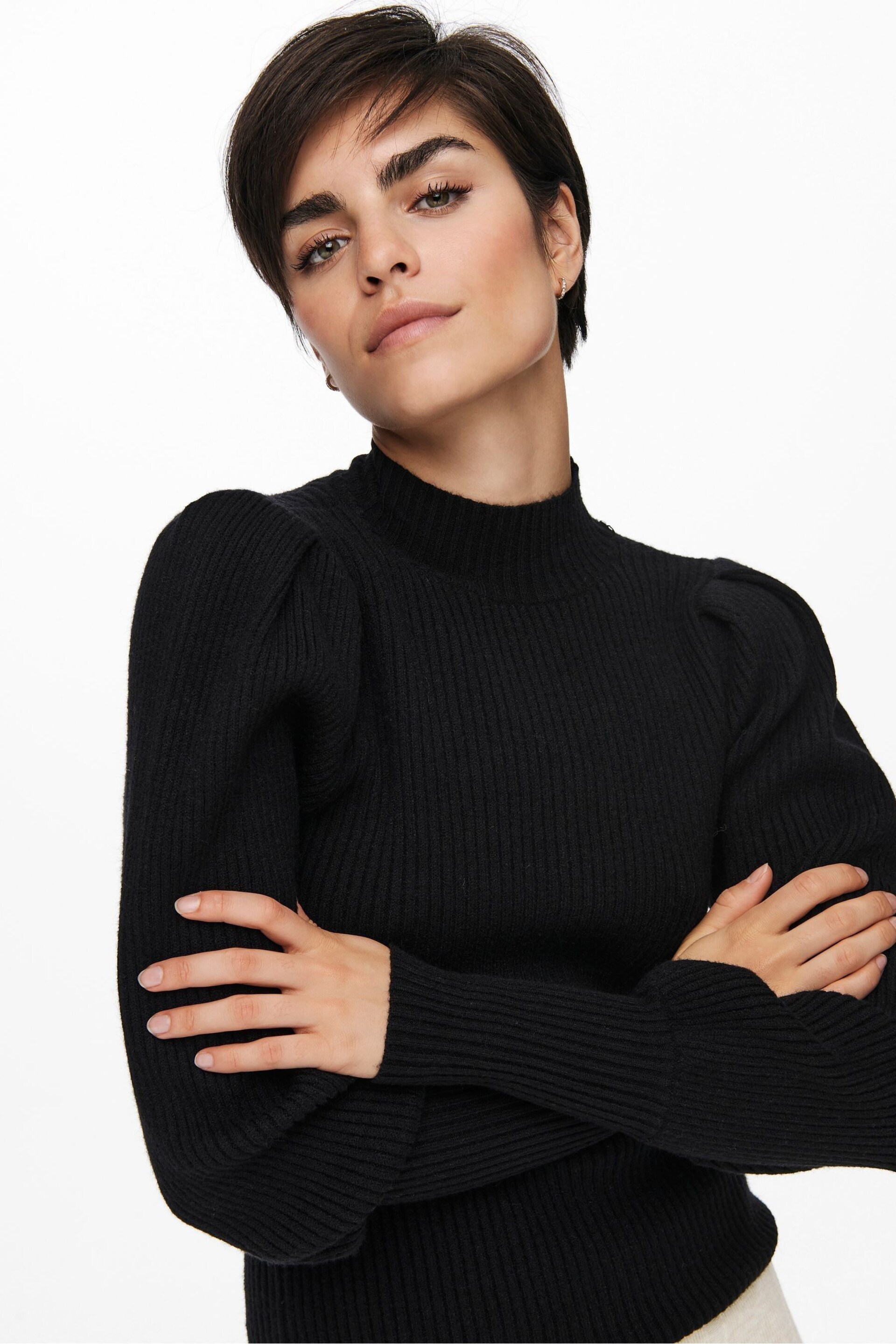 ONLY Black Puff Sleeve Knitted Jumper - Image 3 of 5