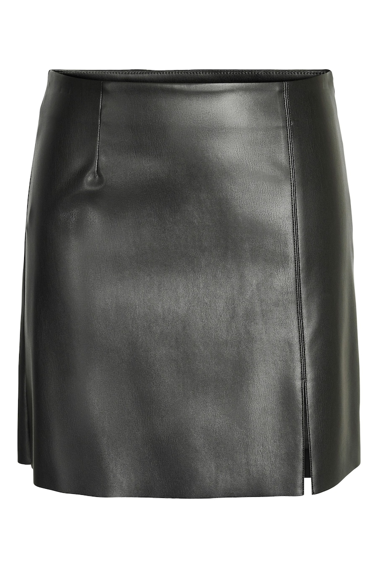 NOISY MAY Black 100% Cotton Leather Look Mini Skirt with Slit Detail - Image 6 of 6