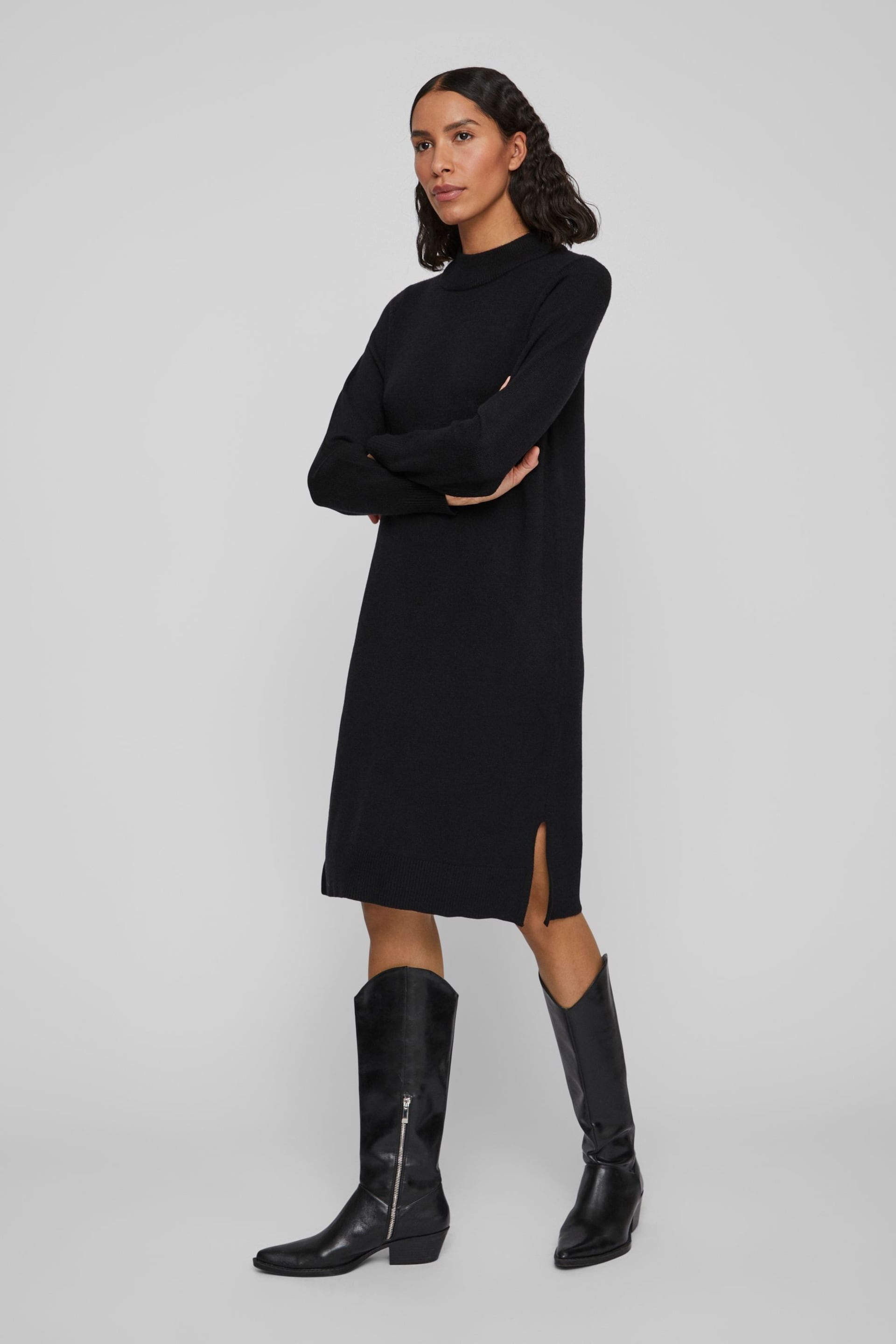 VILA Black High Neck Knitted Midi Dress - Image 3 of 6