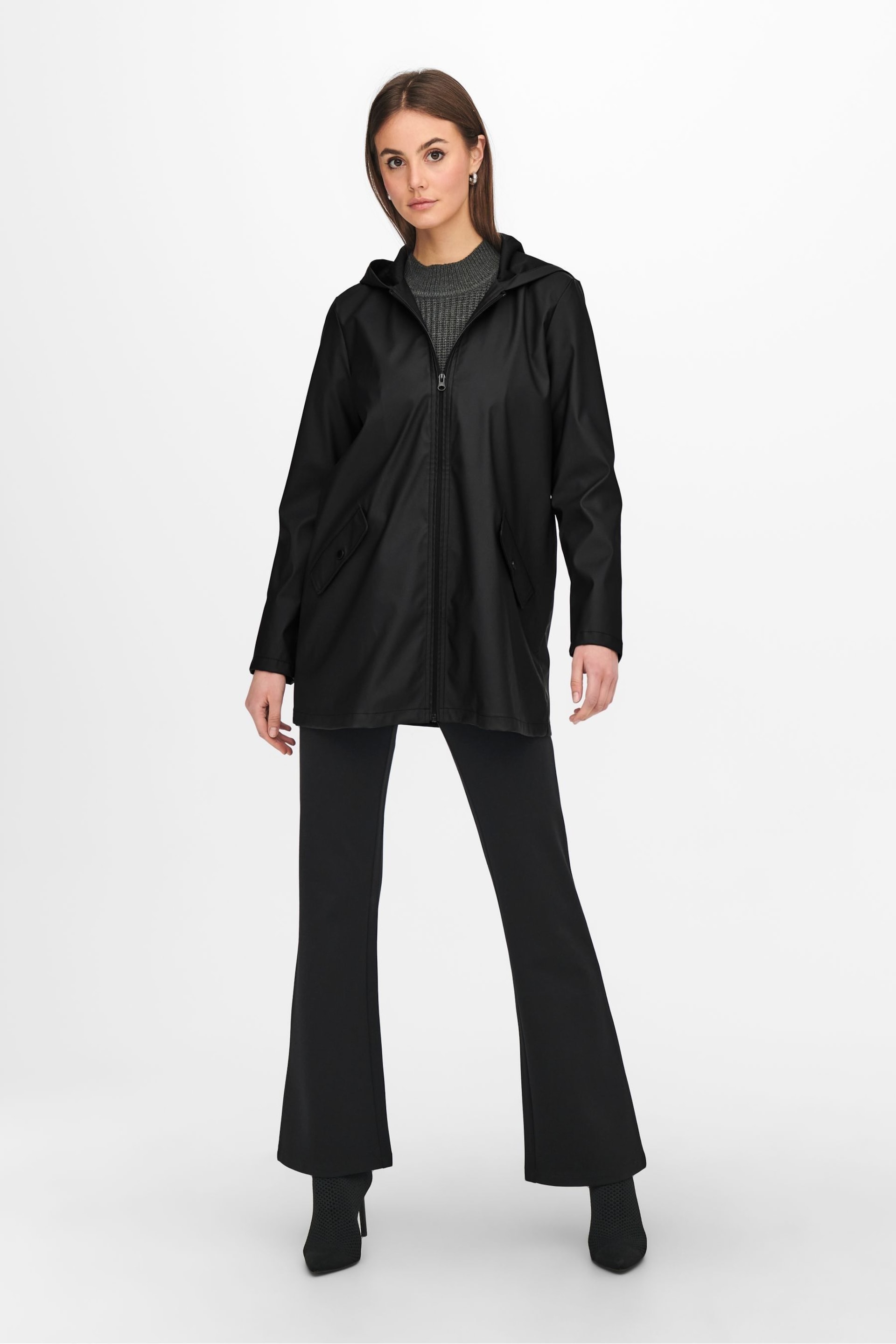 JDY Black Water Resistant Rain Jacket - Image 3 of 6