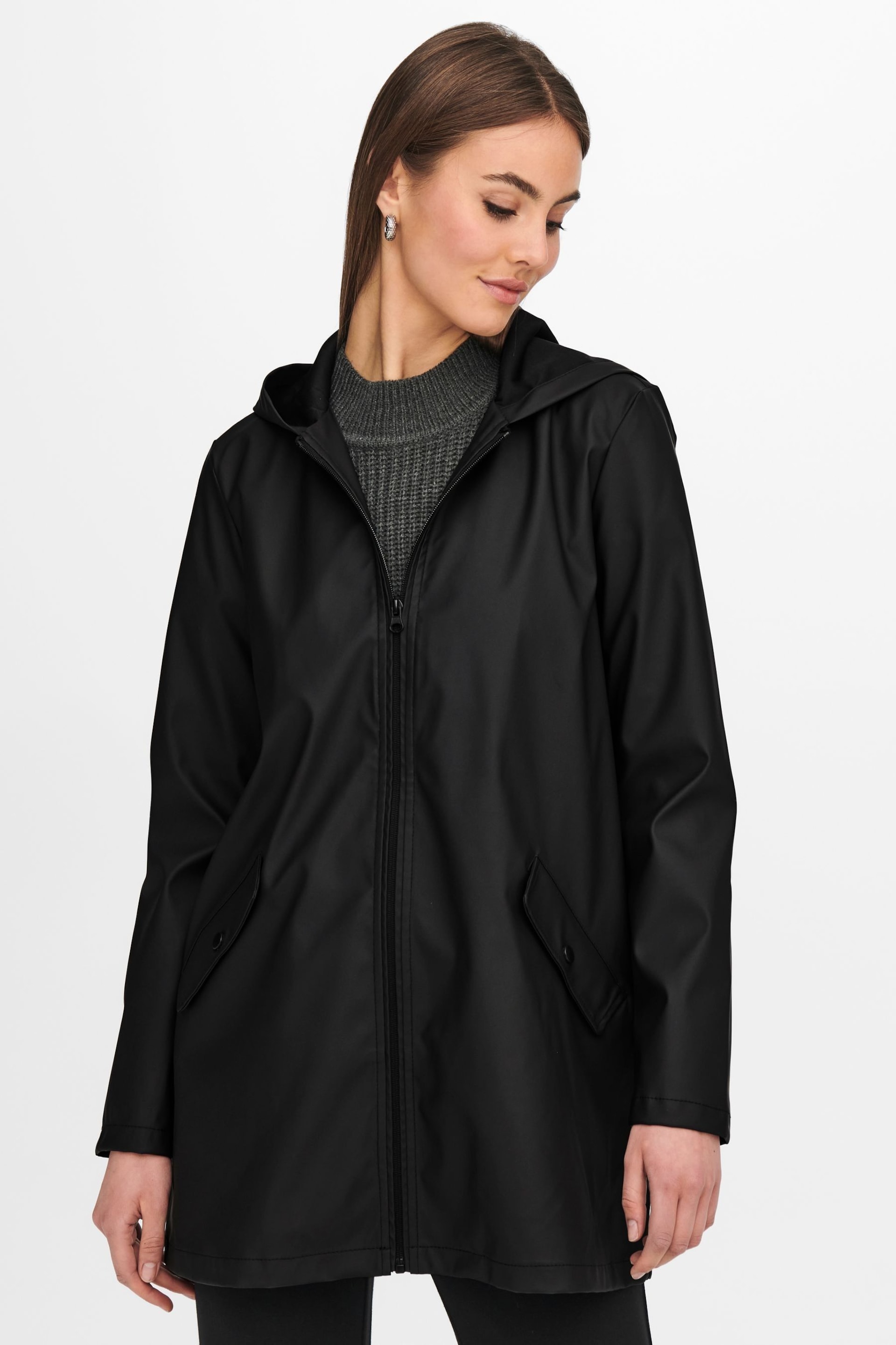 JDY Black Water Resistant Rain Jacket - Image 4 of 6