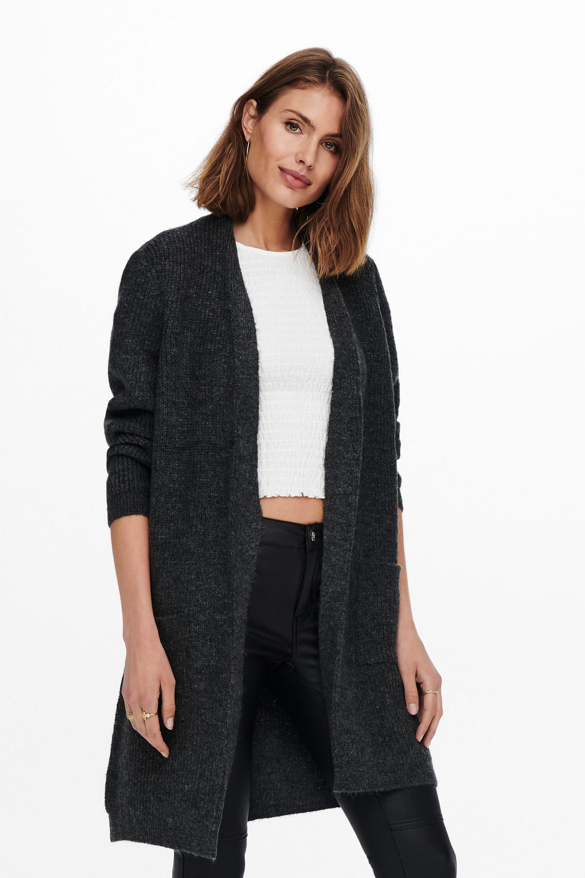 ONLY Grey Chunky Pocket Detail Long Cardigan - Image 1 of 6