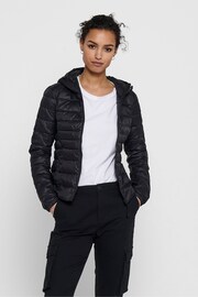 ONLY Black Lightweight Padded Hooded Jacket - Image 2 of 6