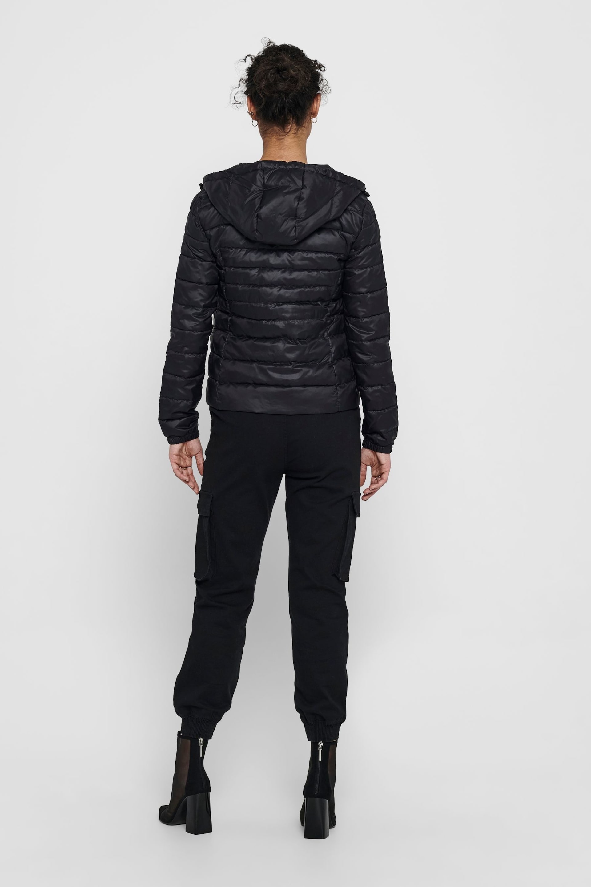 ONLY Black Lightweight Padded Hooded Jacket - Image 3 of 6