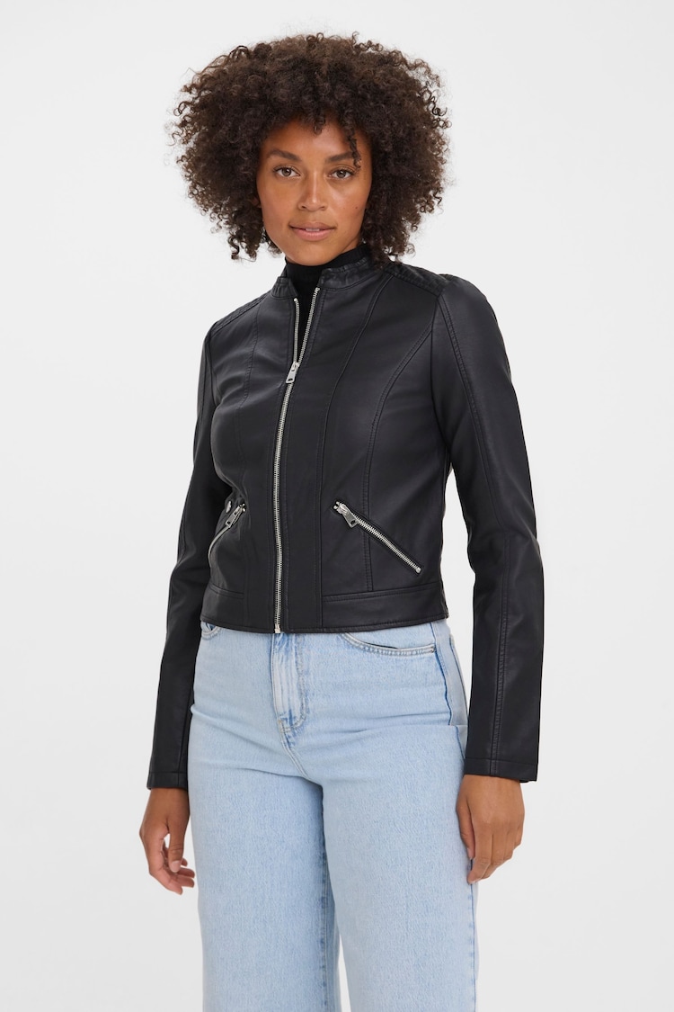 VERO MODA Black Faux Leather PU 100% Cotton Jacket - Image 1 of 5