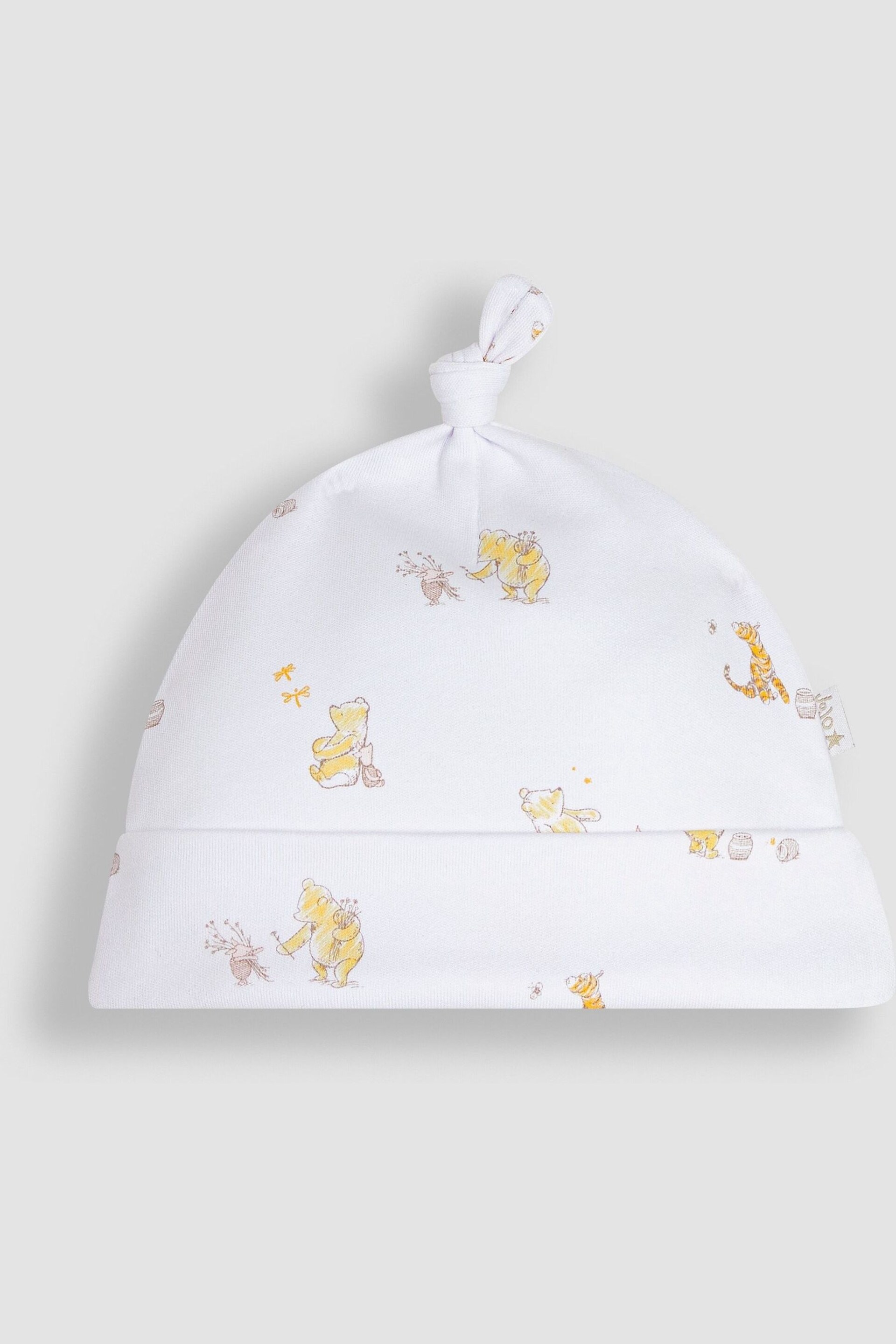 JoJo Maman Bébé Cream Winnie The Pooh Print Sleepsuit & Hat Set - Image 5 of 8