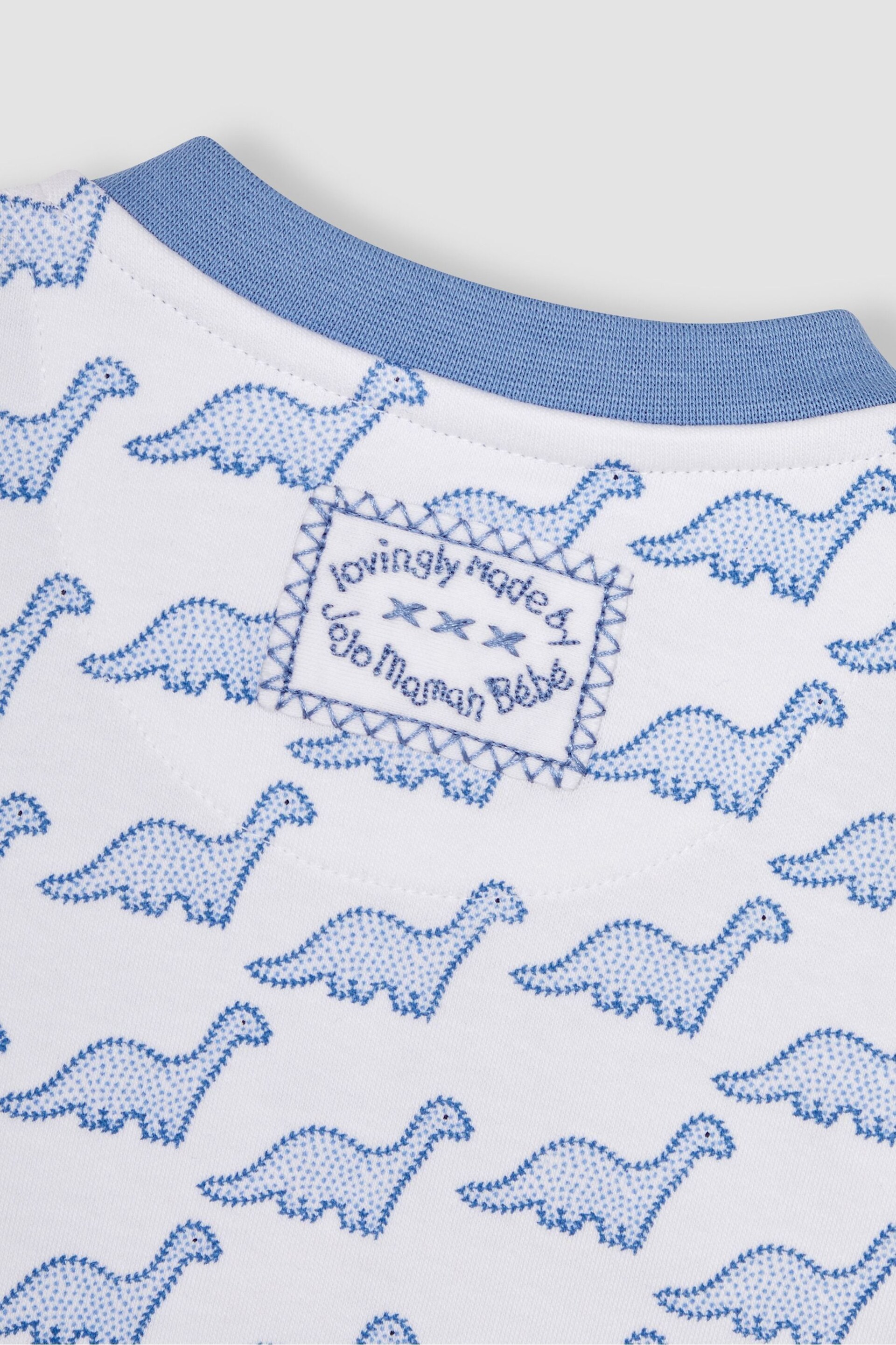 JoJo Maman Bébé Blue Dinosaur Footless Sleepsuit - Image 3 of 3