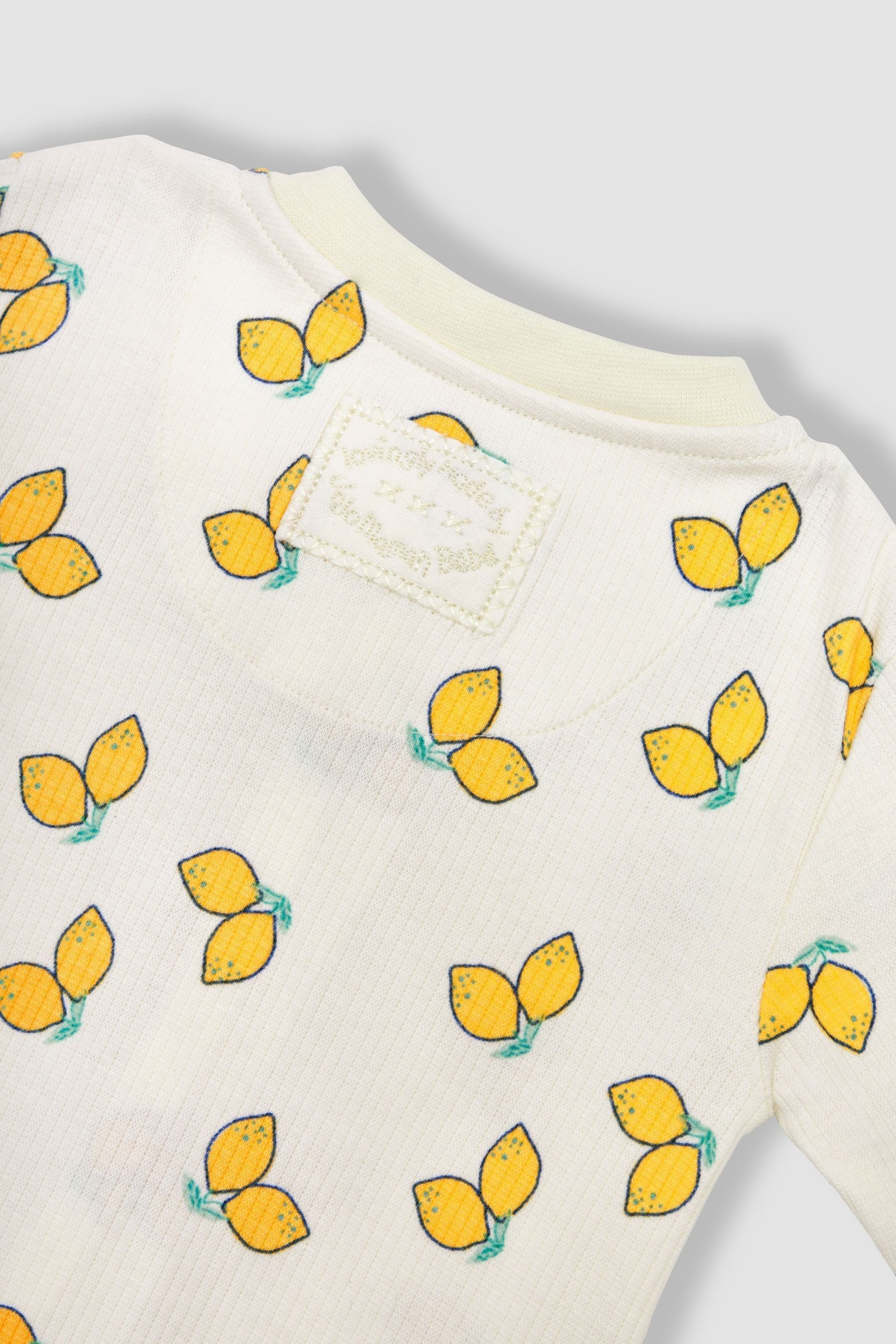 JoJo Maman Bébé Cream Lemon Printed Rib Footless Sleepsuit - Image 3 of 3