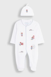 JoJo Maman Bébé White Paddington Embroidered Sleepsuit & Hat Set - Image 2 of 7