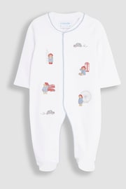 JoJo Maman Bébé White Paddington Embroidered Sleepsuit & Hat Set - Image 3 of 7