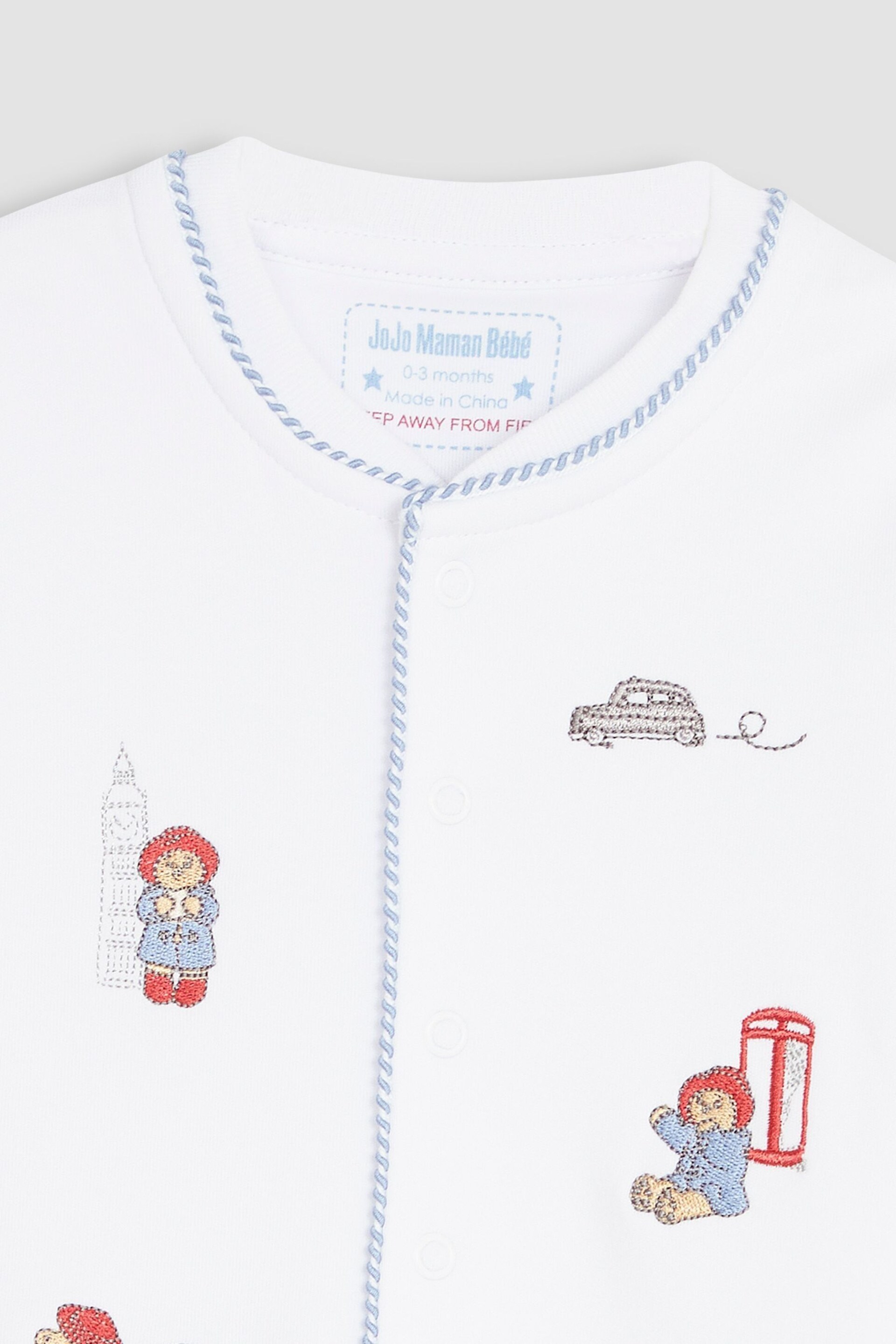 JoJo Maman Bébé White Paddington Embroidered Sleepsuit & Hat Set - Image 6 of 7