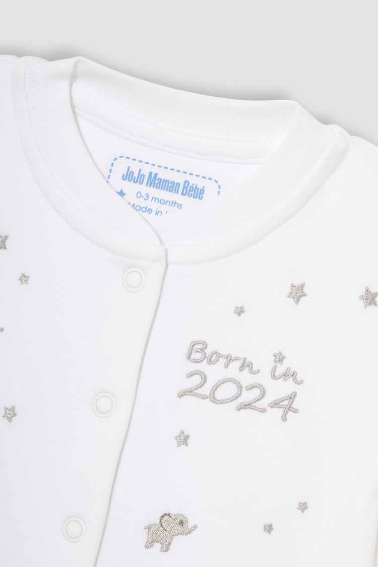 JoJo Maman Bébé White Born in 2024 Embroidered Sleepsuit - Image 3 of 3