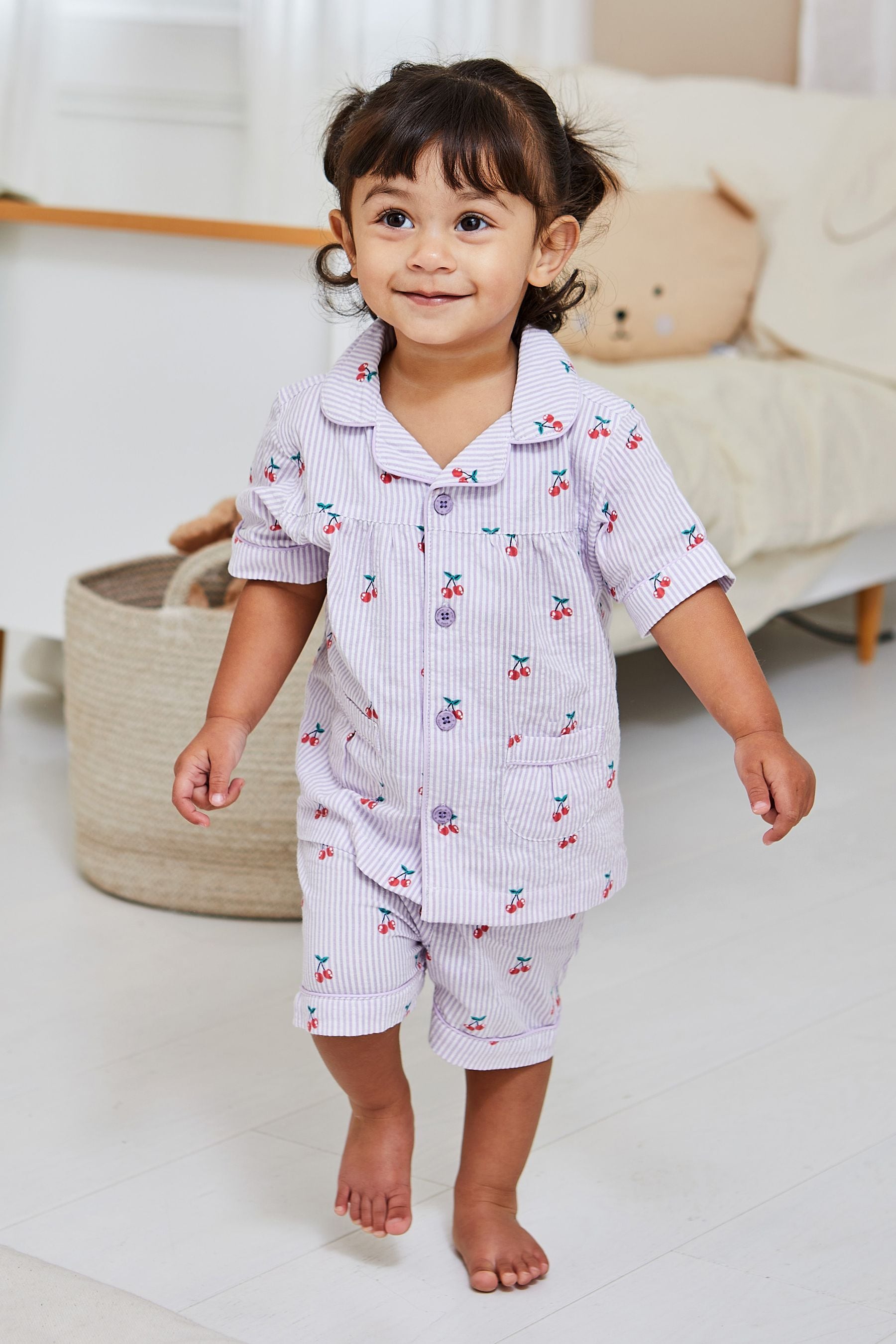 Buy JoJo Maman Bebe Lilac Cherry Woven Pyjamas from Next Luxembourg