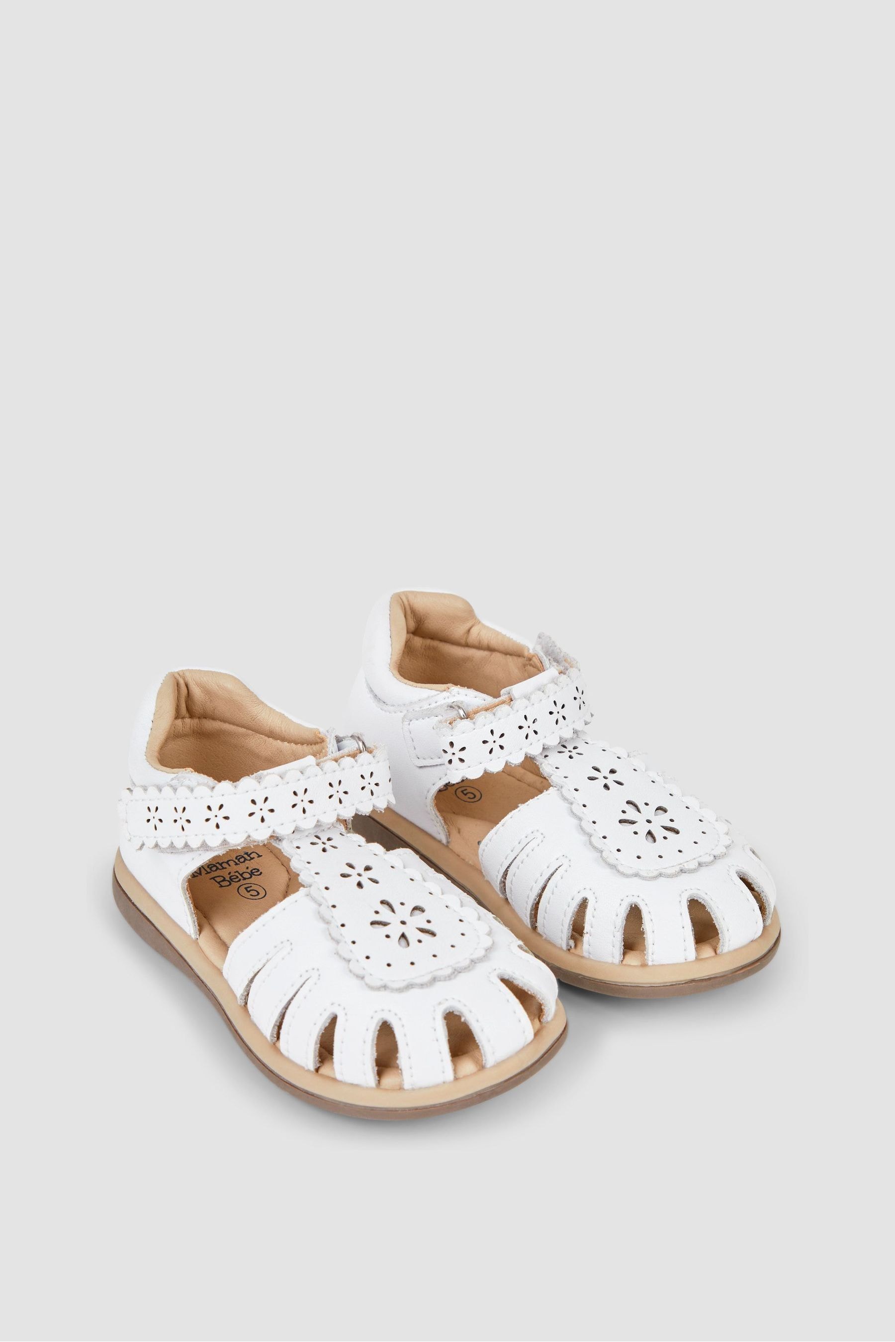 JoJo Maman Bebe White Pretty Leather Closed Toe Sandals