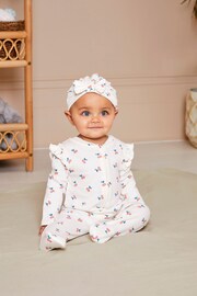 JoJo Maman Bébé Cream Cherry Print Zip Sleepsuit - Image 2 of 6