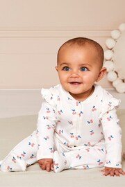 JoJo Maman Bébé Cream Cherry Print Zip Sleepsuit - Image 3 of 6