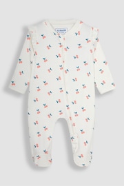 JoJo Maman Bébé Cream Cherry Print Zip Sleepsuit - Image 4 of 6