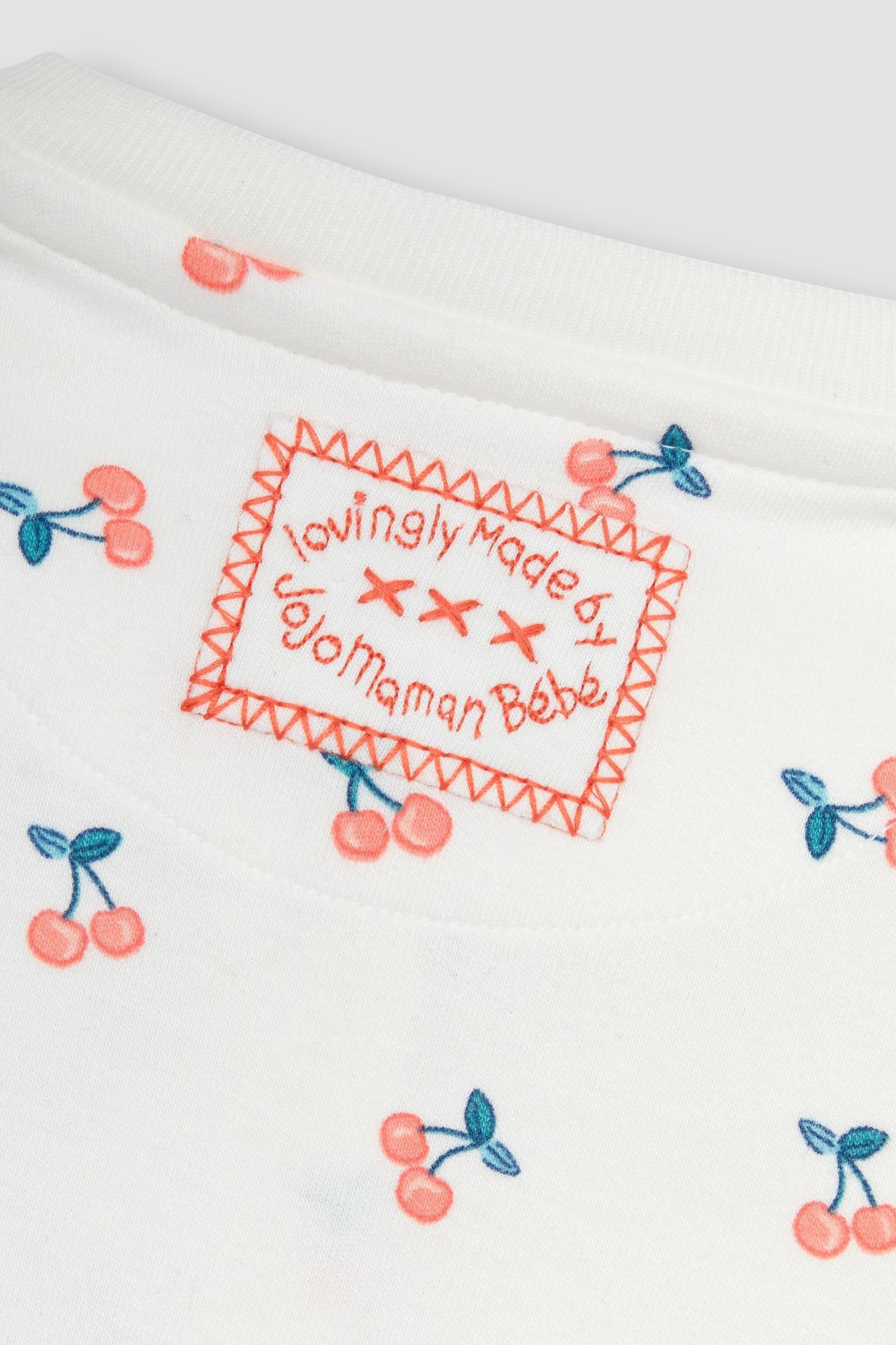 JoJo Maman Bébé Cream Cherry Print Zip Sleepsuit - Image 6 of 6