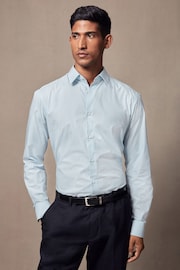 Light Blue Geometric Slim Fit Single Cuff Printed Cotton Shirt - Image 2 of 15