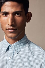 Light Blue Geometric Slim Fit Single Cuff Printed Cotton Shirt - Image 4 of 15