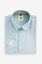 Light Blue Geometric Slim Fit Single Cuff Printed Cotton Shirt - Image 6 of 8