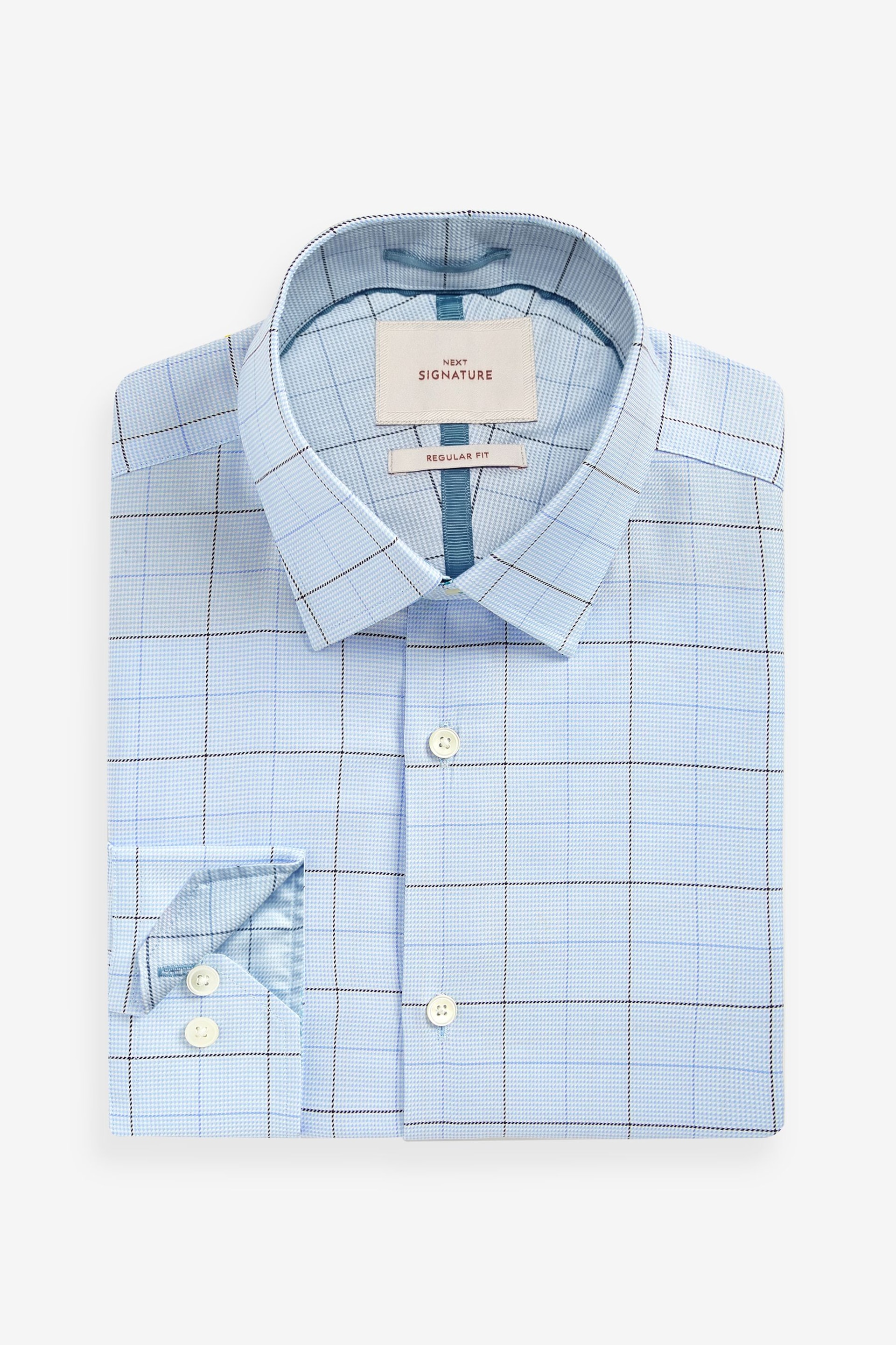 Light Blue Check Regular Fit Single Cuff Signature Shirt - Image 5 of 9