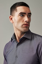 Purple Cotton Textured Trimmed Single Cuff Shirt - Image 3 of 8