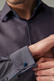 Purple Cotton Textured Trimmed Double Cuff Shirt - Image 5 of 8