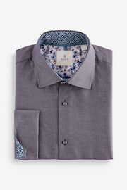 Purple Cotton Textured Trimmed Double Cuff Shirt - Image 6 of 8