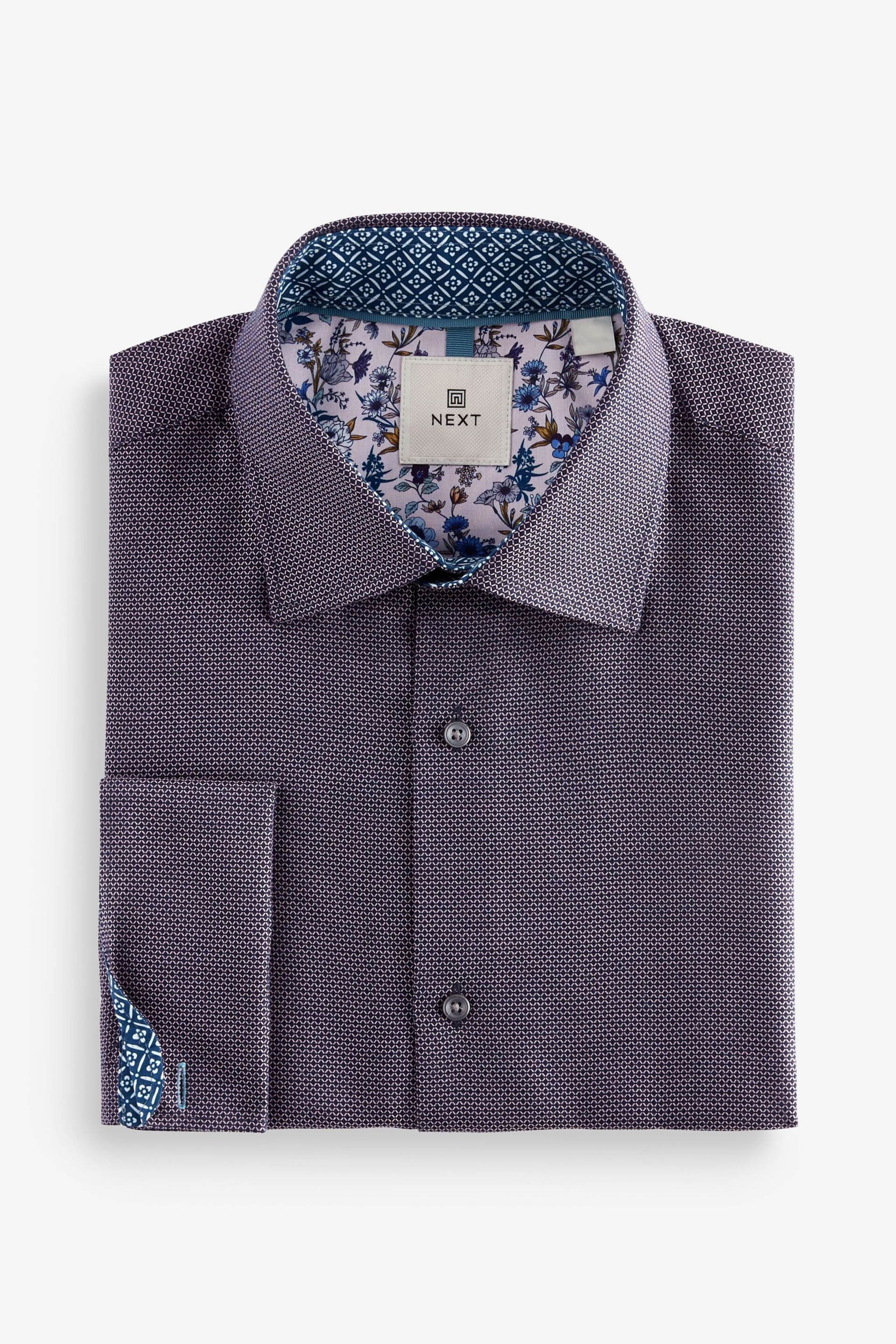 Purple Cotton Textured Trimmed Single Cuff Shirt - Image 6 of 8