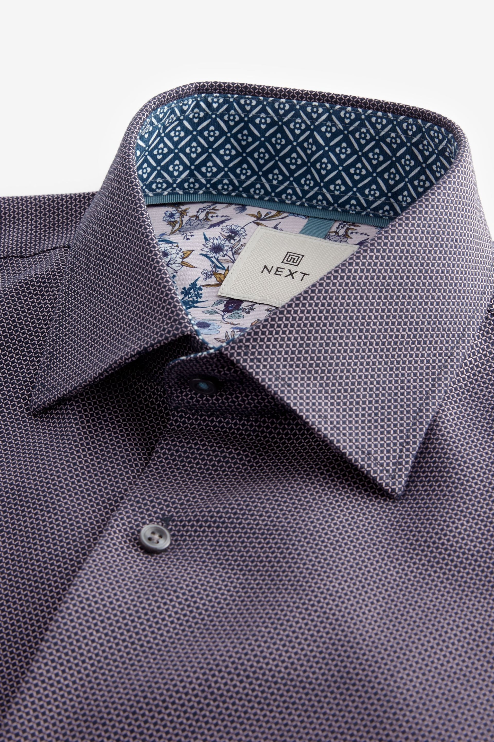 Purple Cotton Textured Trimmed Double Cuff Shirt - Image 7 of 8