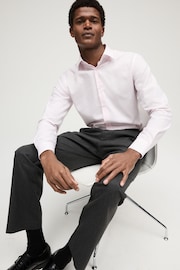 Light Pink Slim Fit Single Cuff Easy Care Textured Shirt - Image 2 of 6