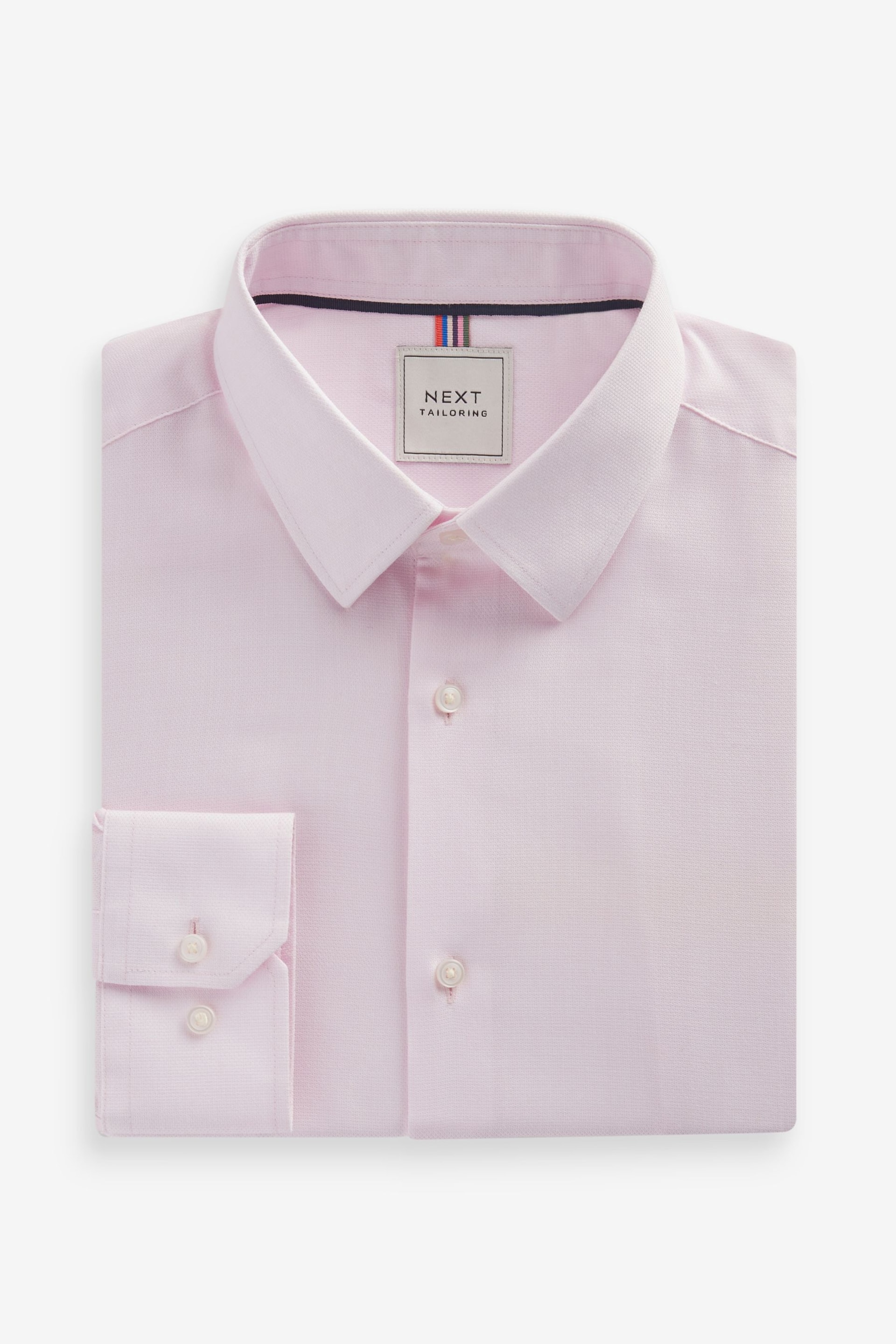 Light Pink Slim Fit Single Cuff Easy Care Textured Shirt - Image 4 of 6