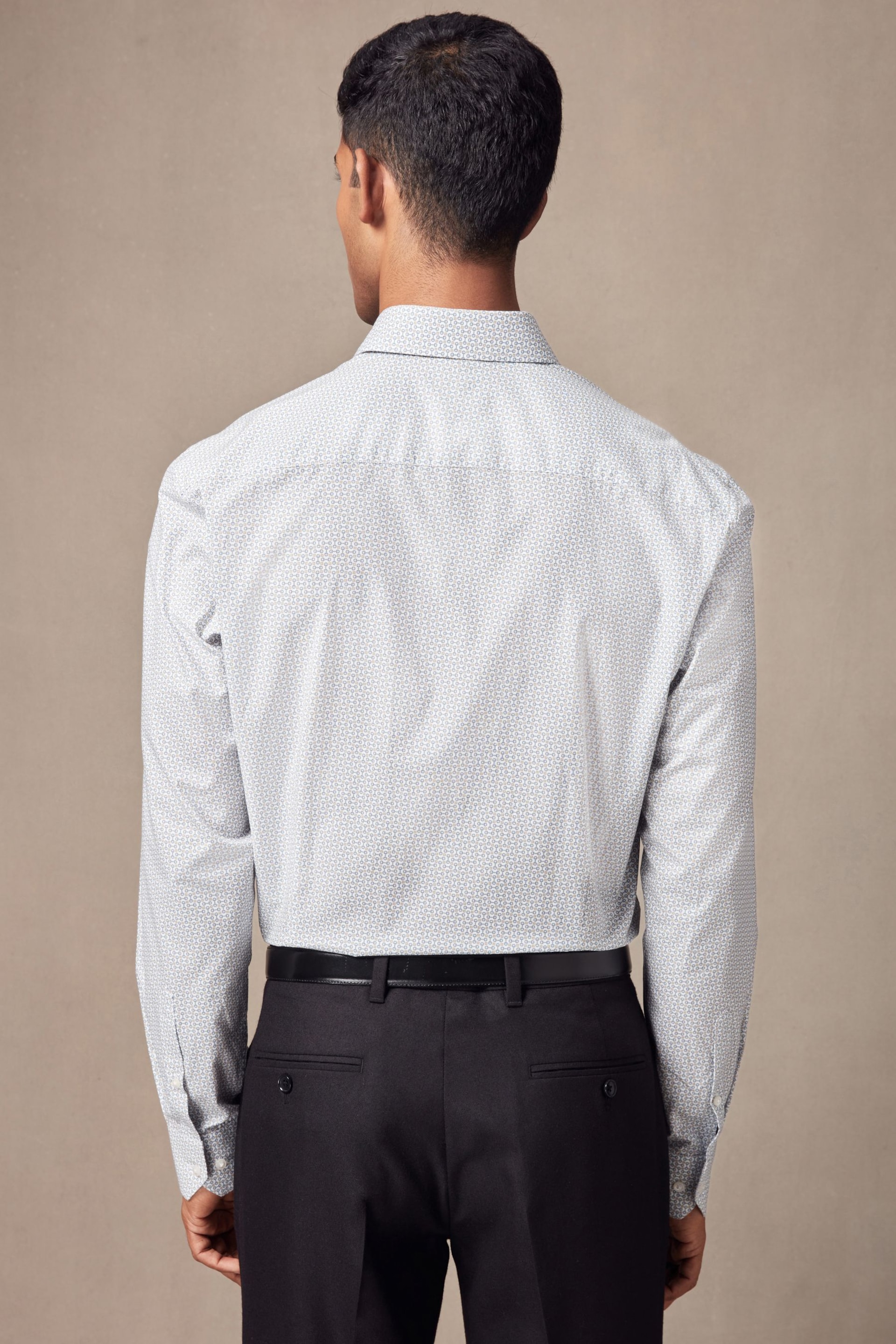 White/Light Blue Geometric Slim Fit Single Cuff Printed Cotton Shirt - Image 4 of 8