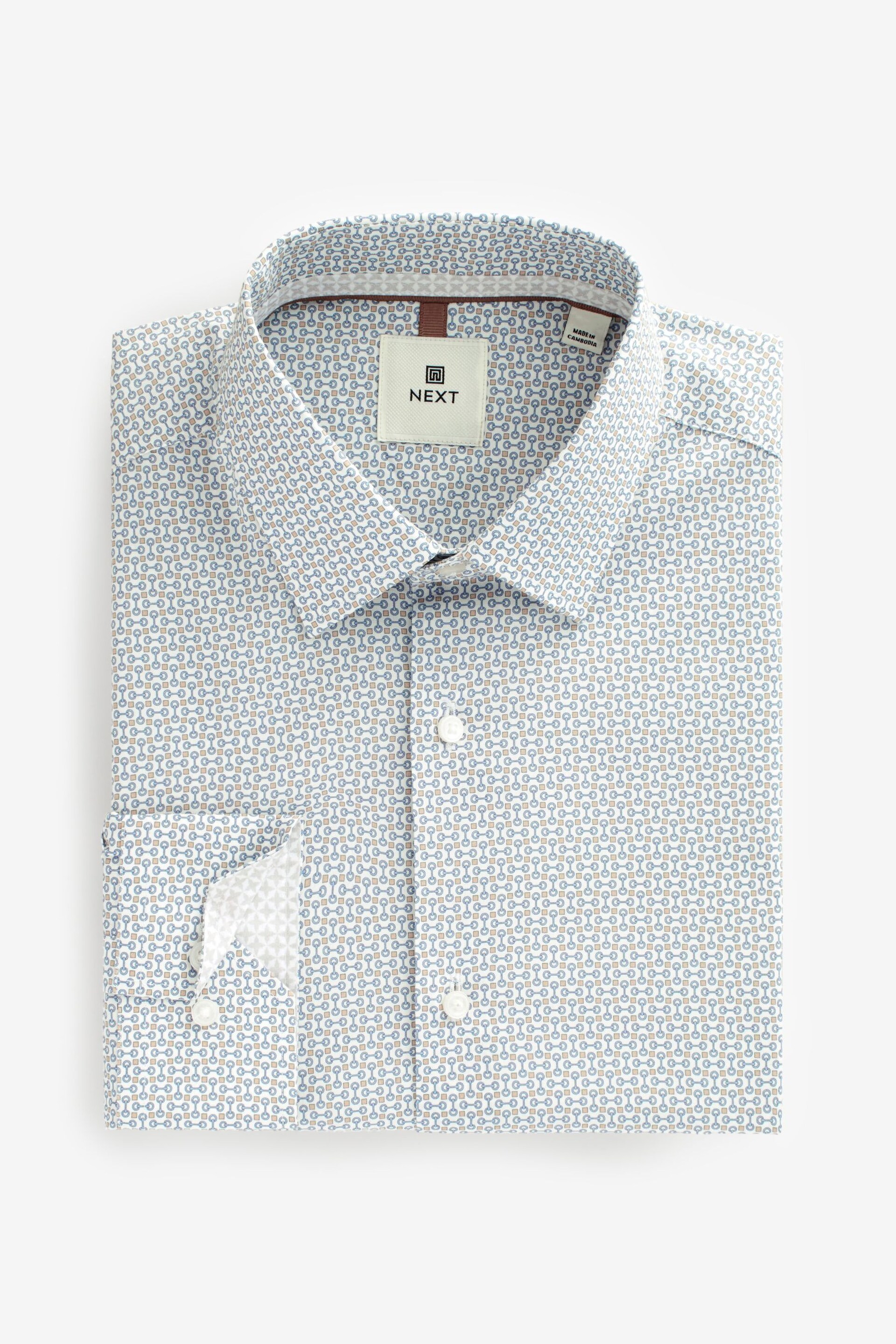 White/Light Blue Geometric Slim Fit Single Cuff Printed Cotton Shirt - Image 6 of 8