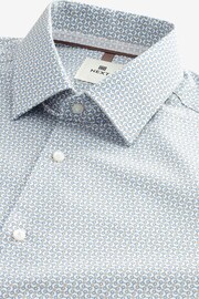 White/Light Blue Geometric Slim Fit Single Cuff Printed Cotton Shirt - Image 7 of 8