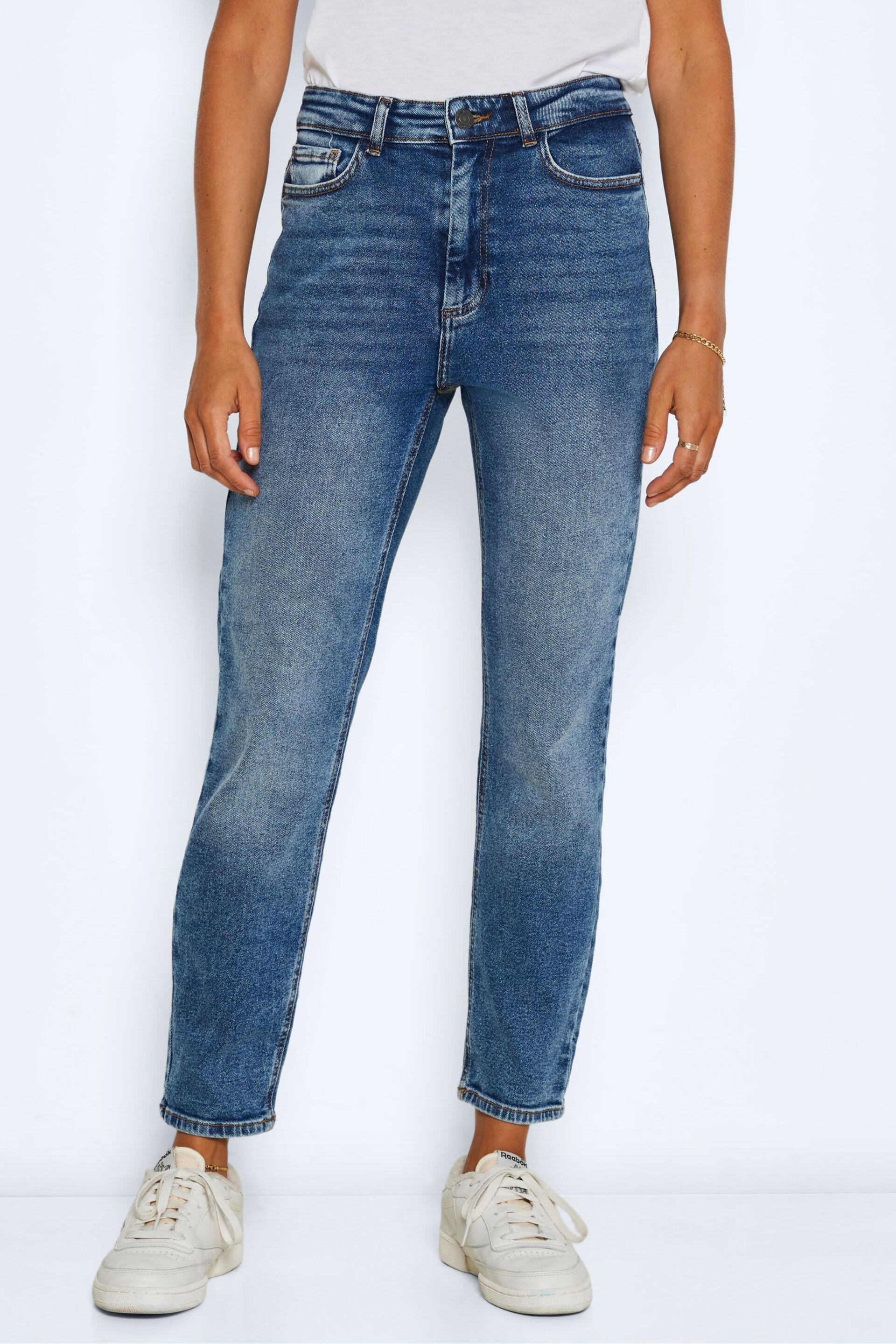 NOISY MAY Blue High Waisted Straight Leg Jeans - Image 1 of 7
