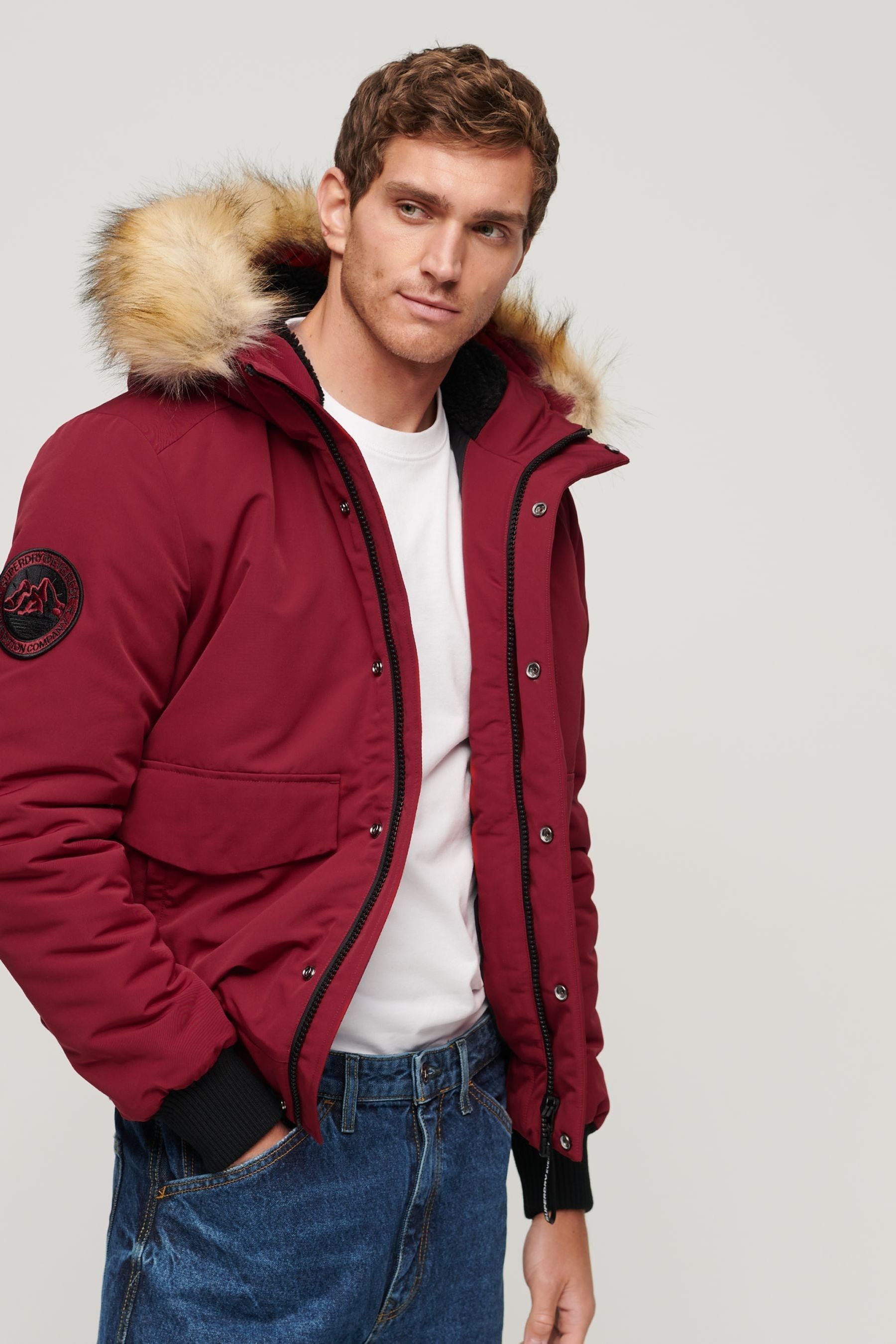 Buy Superdry Red Hooded Everest Puffer Bomber Jacket from Next Luxembourg