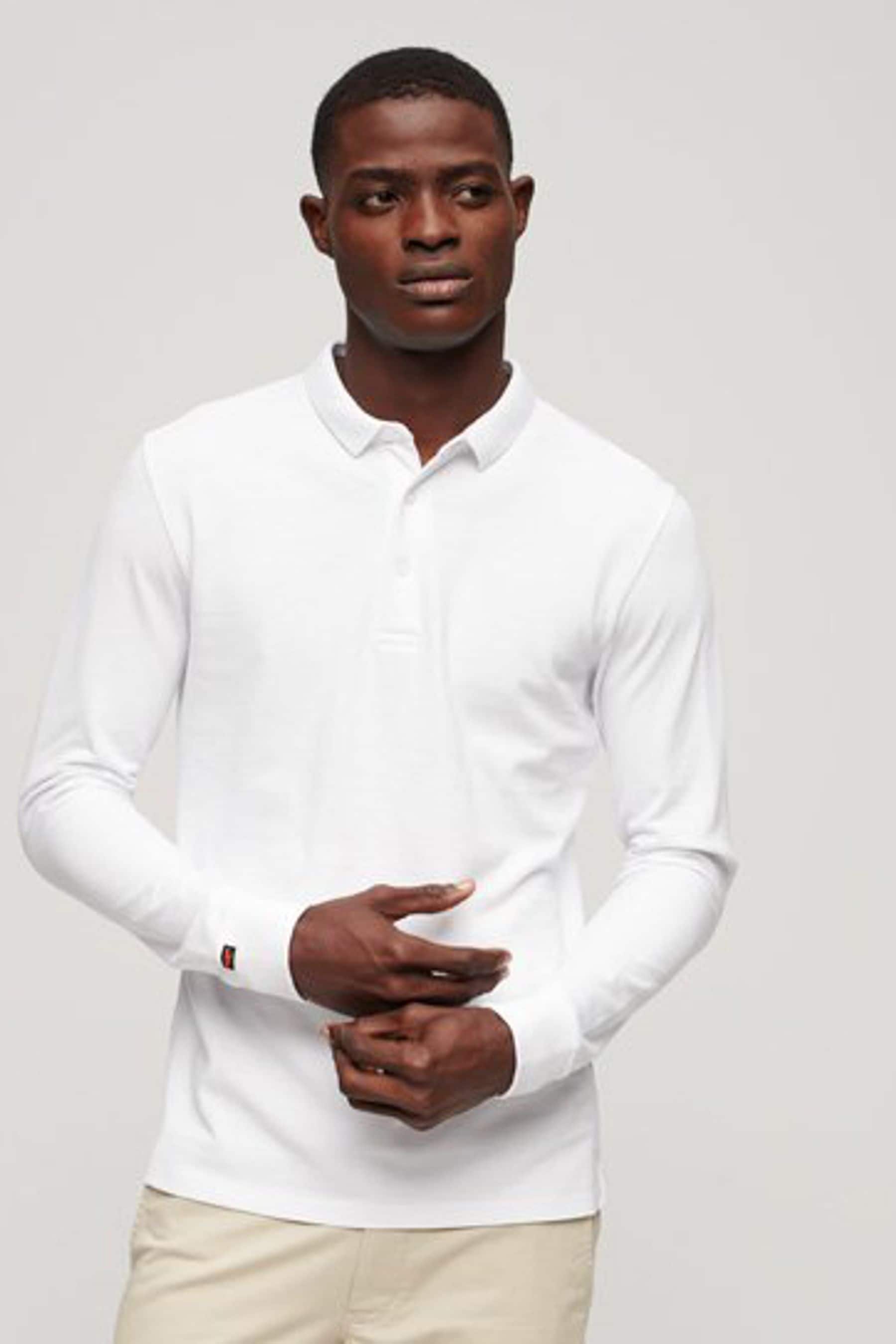 Buy Superdry White Long Sleeve Cotton Pique Polo Shirt from Next Malta