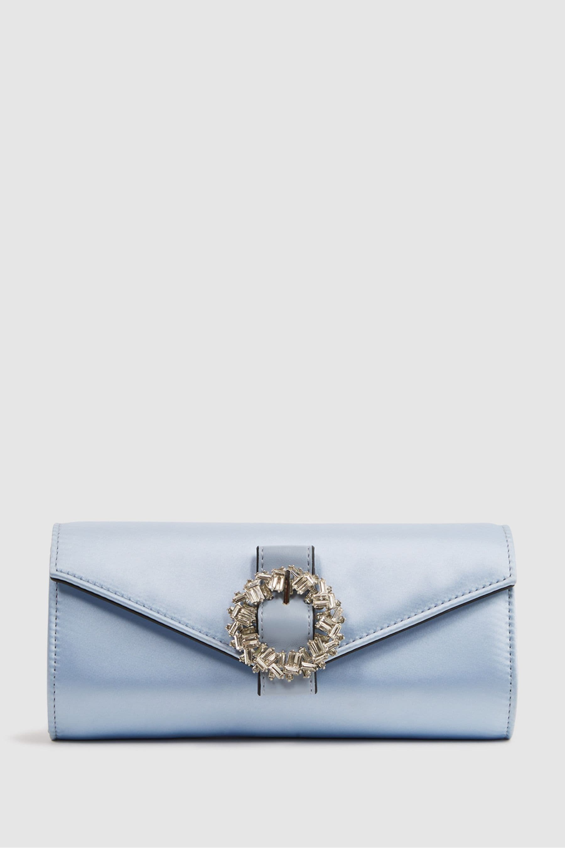 Buy Reiss Powder Blue Delphine Diamante Buckle Satin Clutch from the Next UK online shop